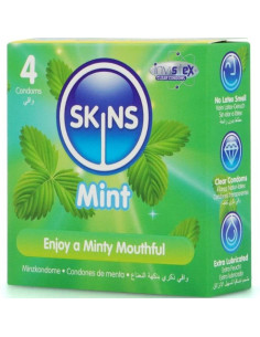 SKINS - MĖTINĖS PREMIUM KLASĖS PREZERVATYVŲ PAKUOTĖ, 4 vnt. 2