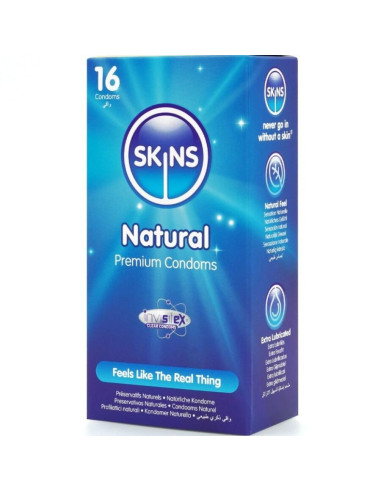 SKINS - NATŪRALŪS PREMIUM PREZERVATYVAI, 16 PAKUOTĖ