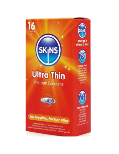 SKINS - itin ploni aukščiausios kokybės prezervatyvai, 16 vnt. pakuotėje