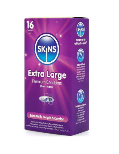 SKINS - YPAČ DIDELIS PREMIUM KLASĖS PREZERVATYVŲ PAKUOTĖ, 16 VNT.