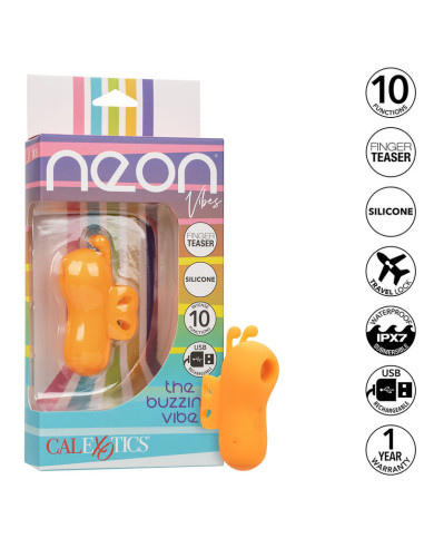 CALEXOTICS - NEON VIBES DZIUZIANČIO VIBRAVIMO PIRŠTŲ STIMULIATORIUS, 10 VIBRAVIMŲ, ORANŽINIS