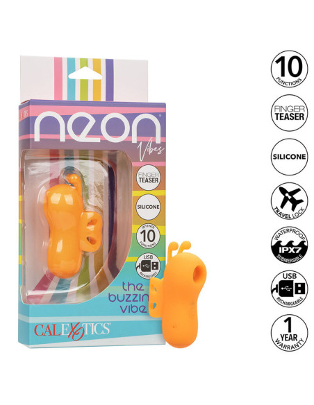 CALEXOTICS - NEON VIBES DZIUZIANČIO VIBRAVIMO PIRŠTŲ STIMULIATORIUS, 10 VIBRAVIMŲ, ORANŽINIS