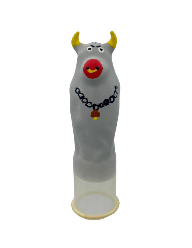 CONDOMERIE - HANDPAINTED NOVELTY CONDOMS GREY BULL MODEL XL