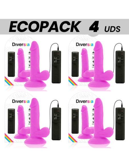 ECOPACK 6 UNITS - DIVERSIA FLEXIBLE VIBRATING DILDO PURPLE 17 CM -O- 3.3 CM
