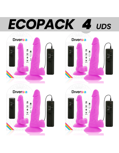 ECOPACK 6 UNITS - DIVERSIA FLEXIBLE VIBRATING DILDO PURPLE 18 CM -O- 4 CM