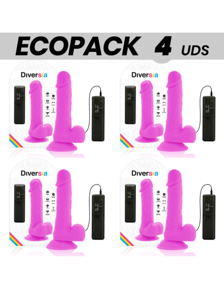 ECOPACK 6 UNITS - DIVERSIA FLEXIBLE VIBRATING DILDO PURPLE 20.5 CM -O- 4.2 CM
