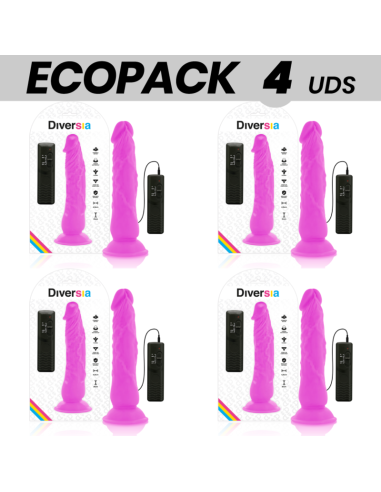ECOPACK 6 UNITS - DIVERSIA FLEXIBLE VIBRATING DILDO PURPLE 21 CM -O- 4.9 CM