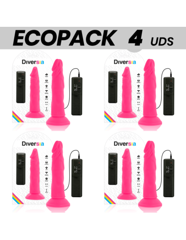 ECOPACK 6 UNITS - DIVERSIA FLEXIBLE VIBRATING DILDO PINK 23 CM -O- 4.3 CM