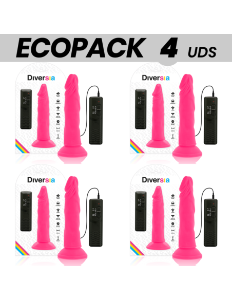 ECOPACK 6 UNITS - DIVERSIA FLEXIBLE VIBRATING DILDO PINK 23 CM -O- 4.3 CM