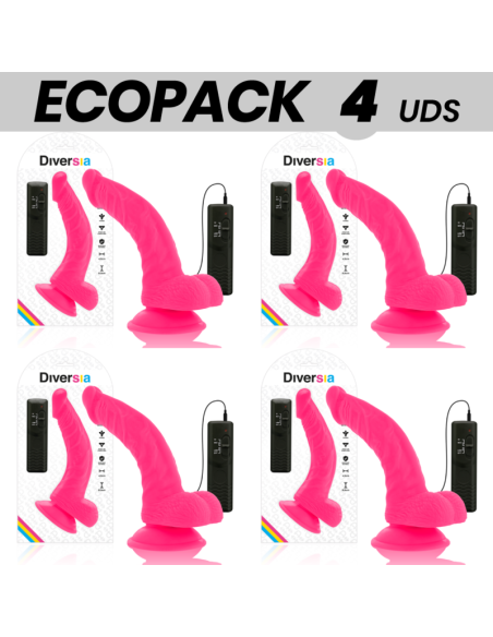 ECOPACK 6 UNITS - DIVERSIA FLEXIBLE VIBRATING DILDO PINK 21.5 CM -O- 4.5 CM