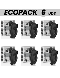 ECOPACK 6 VIENETŲ - BLACKandSILVER SILIKONINIS VIBRAVIRAVIMO ŽIEDAS 3 ĮKRAUNAMI VARIKLIAI JUODAS