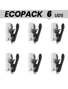 ECOPACK 6 UNITS - BLACKandSILVER ADAM RECHARGEABLE SILICONE RABBIT STIMULATOR BLACK