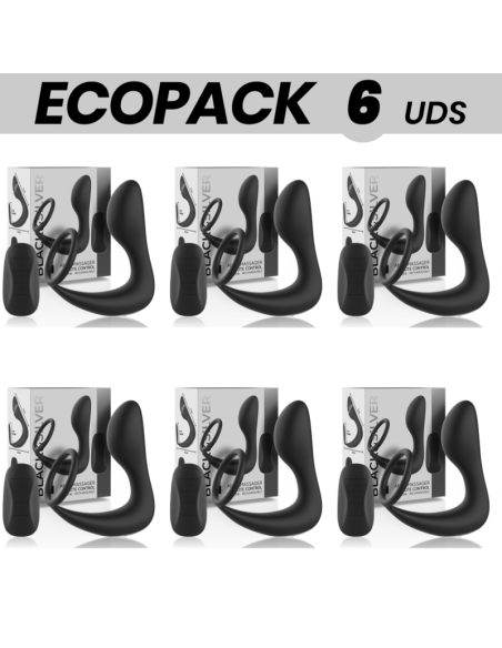 ECOPACK 6 UNITS - BLACKandSILVER ANAL MASSAGER REMOTE CONTROL RECHARGEABLE SILICONE BLACK