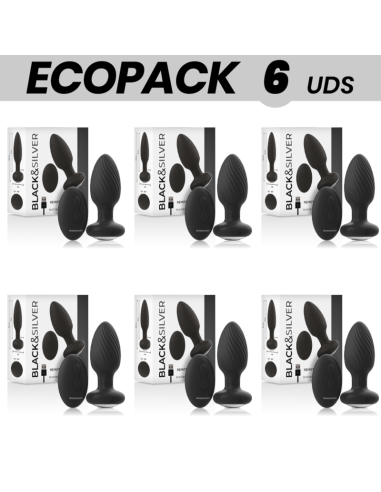 ECOPACK 6 UNITS - BLACKandSILVER WELLS ANAL PLUG SILICONE REMOTE CONTROL
