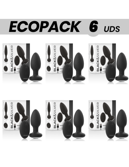 ECOPACK 6 UNITS - BLACKandSILVER WELLS ANAL PLUG SILICONE REMOTE CONTROL