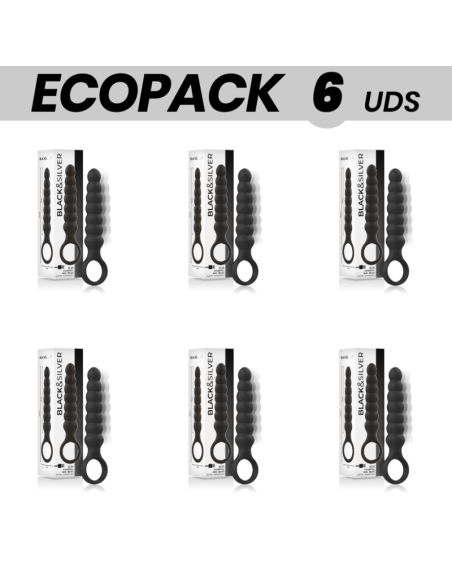 ECOPACK 6 VIENETŲ - BLACKandSILVER BOB GALINGA SILIKONINĖ ANALINĖ GRANDINĖ