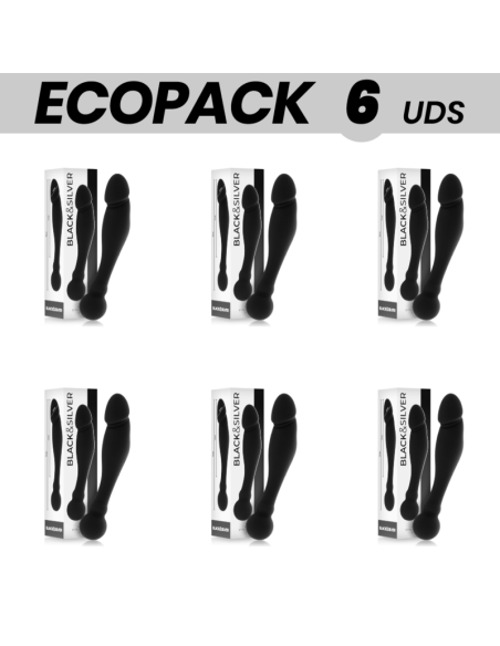 ECOPACK 6 VIENETŲ - BLACKandSILVER KARL G TAŠKO STIMULIACINIS DILDO 18 CM