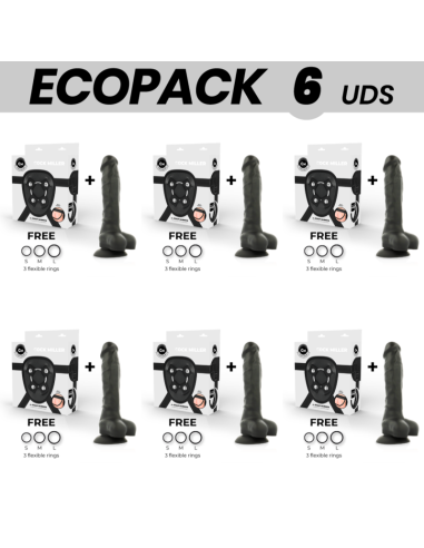 ECOPACK 6 UNITS - COCK MILLER HARNESS SILICONE DENSITY ARTICULABLE BLACK COCKSIL 18 CM