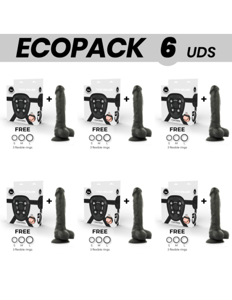 ECOPACK 6 UNITS - COCK MILLER HARNESS SILICONE DENSITY ARTICULABLE BLACK COCKSIL 18 CM