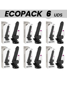 ECOPACK 6 UNITS - BASECOCK REALISTIC VIBRATOR REMOTE CONTROL BLACK WITH TESTICLES 19.5 CM -O- 4 CM