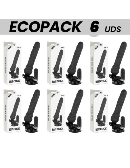 ECOPACK 6 VIENETAI - BASECOCK REALISTINIS VIBRATORIUS SU NUOTOLINIO VALDYMO VALDYMU, JUODAS, 19,5 CM -O- 4 CM