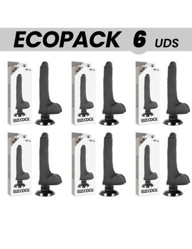ECOPACK 6 UNITS - BASECOCK REALISTIC VIBRATOR 2-1 BLACK 18.5 CM -O- 4 CM