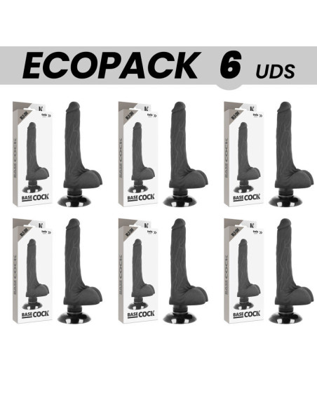 ECOPACK 6 UNITS - BASECOCK REALISTIC VIBRATOR 2-1 BLACK 18.5 CM -O- 4 CM