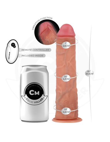 COCK MILLER - REALISTINIS DILDO SU SIURTUKU IR NUOTOLINIO VALDYMO PULTU, VIBRACIJOS 20,5 CM