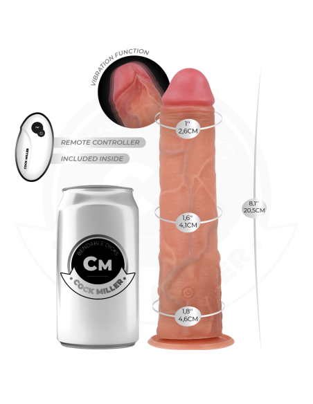 COCK MILLER - REALISTINIS DILDO SU SIURTUKU IR NUOTOLINIO VALDYMO PULTU, VIBRACIJOS 20,5 CM