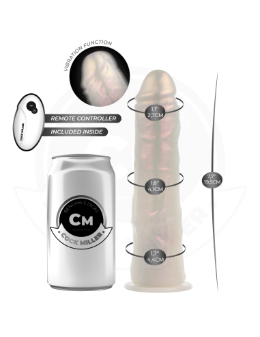 COCK MILLER - Dildo su siurbtuku, apšvietimu, vibracija ir nuotolinio valdymo pultu, baltas, 19,5 cm