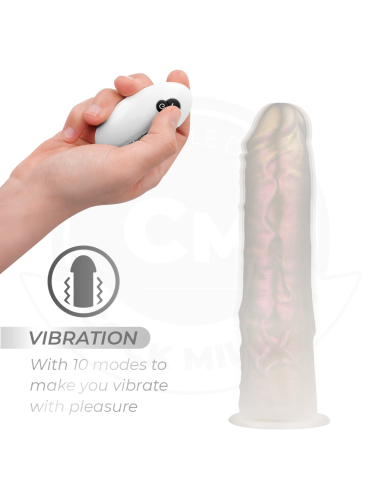 COCK MILLER - Dildo su siurbtuku, apšvietimu, vibracija ir nuotolinio valdymo pultu, baltas, 19,5 cm