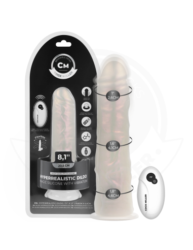 COCK MILLER - DILDO WITH SUCTION CUP, LIGHTS AND VIBRATION WITH REMOTE CONTROL WHITE 20.5 CM