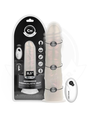 COCK MILLER - DILDO WITH SUCTION CUP, LIGHTS AND VIBRATION WITH REMOTE CONTROL WHITE 21.5 CM