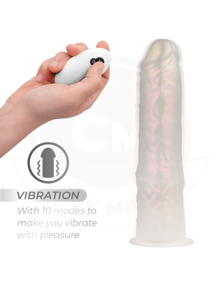 COCK MILLER - Dildo su siurbtuku, apšvietimu, vibracija ir nuotolinio valdymo pultu, baltas, 21,5 cm