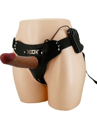 PRETTY LOVE - STARKS kelnaitės su diržais, kelių greičių vibracinis dildo, 17,5 cm, šviesiai rudos spalvos