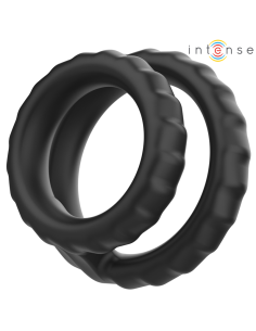 INTENSE - DEWEY DVIGUBAS SILIKONINIS VARPOS ŽIEDAS JUODAS, 2 MODELIS