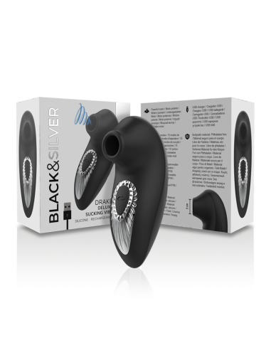 BLACKandSILVER - DRAKE DELUXE ĮKRAUNAMAS SIURBLIO VIBRACIJOS ŽIEDAS, JUODAS, SILIKONIS