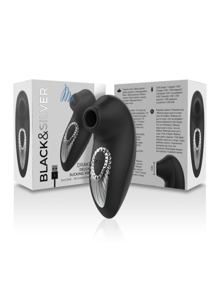 BLACKandSILVER - DRAKE DELUXE ĮKRAUNAMAS SIURBLIO VIBRACIJOS ŽIEDAS, JUODAS, SILIKONIS