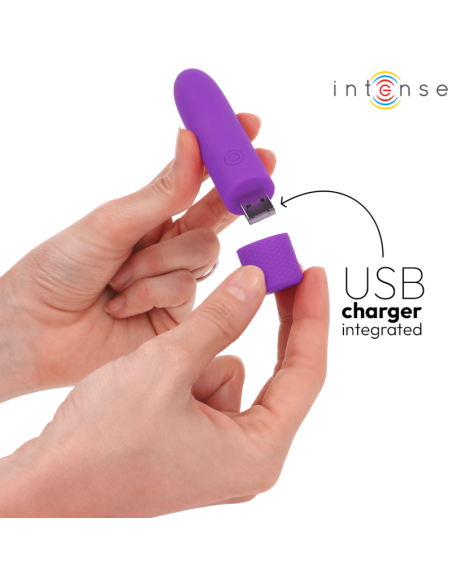 INTENSE - SYMONE USB ĮKRAUNAMAS VIBRUOJAMAS ŽIEDAS 8 VIBRACIJOS VIOLETINĖS 10 X 2,2 CM