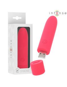 INTENSE - SYMONE USB ĮKRAUNAMAS VIBRUOJAMAS BULLET 8 VIBRACIJOS RAUDONOS 10 X 2,2 CM
