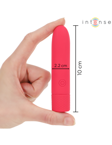 INTENSE - SYMONE USB ĮKRAUNAMAS VIBRUOJAMAS BULLET 8 VIBRACIJOS RAUDONOS 10 X 2,2 CM