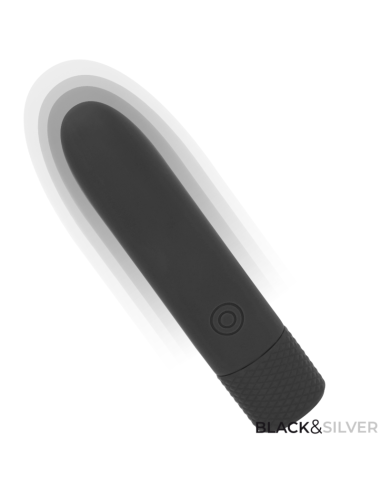 JUODA IR SIDABRINĖ - GERI USB ĮKRAUNAMA VIBRUOJANTI KULKA 8 VIBRACIJOS JUODA 10 X 2,2 CM
