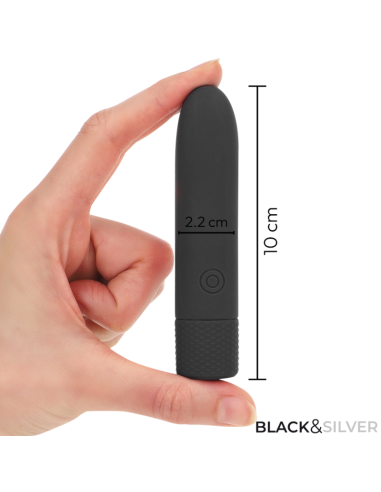 JUODA IR SIDABRINĖ - GERI USB ĮKRAUNAMA VIBRUOJANTI KULKA 8 VIBRACIJOS JUODA 10 X 2,2 CM