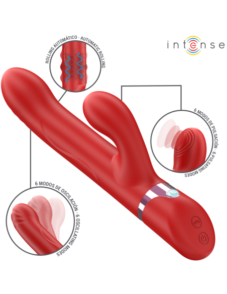 INTENSE - LELE DAUGIAFUNKCINIS VIBRATORIUS, SUKAMASIS, VIRBIAMAS IR STIMULIACINIS RAUDONAS
