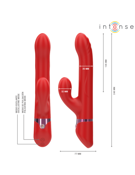 INTENSE - LELE DAUGIAFUNKCINIS VIBRATORIUS, SUKAMASIS, VIRBIAMAS IR STIMULIACINIS RAUDONAS
