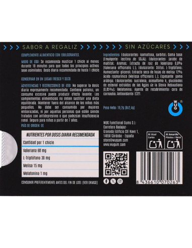 WUG OFF - FUNCTIONAL MELATONIN and VALERIAN LIQUORICE FLAVOUR GUM BLISTER 8 PCS