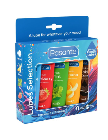 PASANTE - PACK ASSORTED FLAVOR LUBRICANTS 5 UNITS X 15 ML