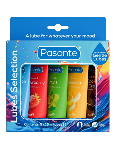 PASANTE - ĮVAIRIŲ SKONIŲ LUBRIKANTO PAKUOTĖ 5 VIENETAI X 15 ML