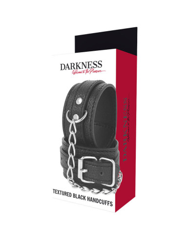 DARKNESS - BLACK TEXTURED LEATHER HANDCUFFS