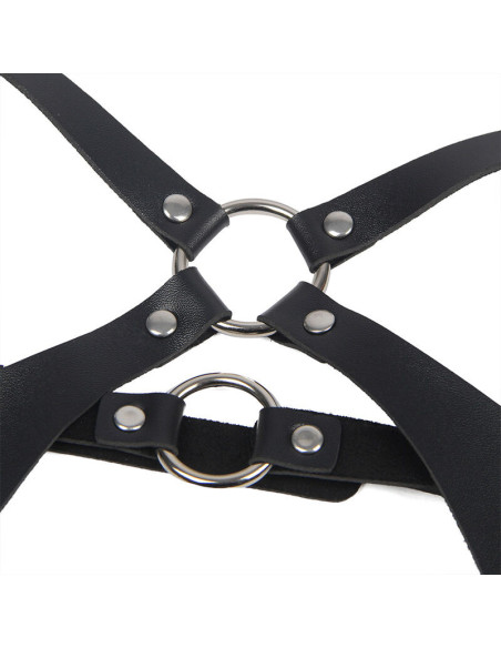 SUBBLIME - FULL BODY HARNESS WITH LEATHER BUCKLES BLACK ONE SIZE